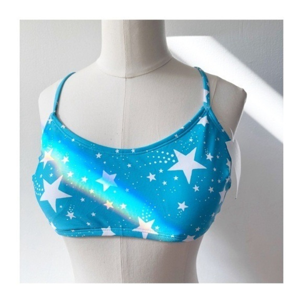 Cupshe Womens Turquoise Blue White Star Print Scoop Neck Bikini Top Size Medium